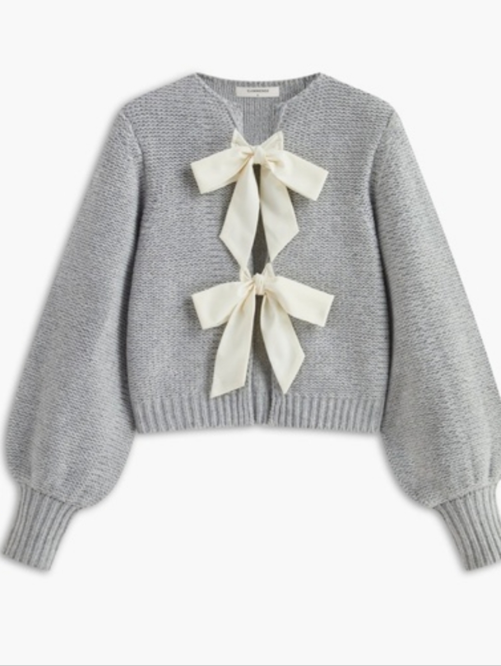Commense Gray Knit Cardigan with Cream Bow Closures Size S